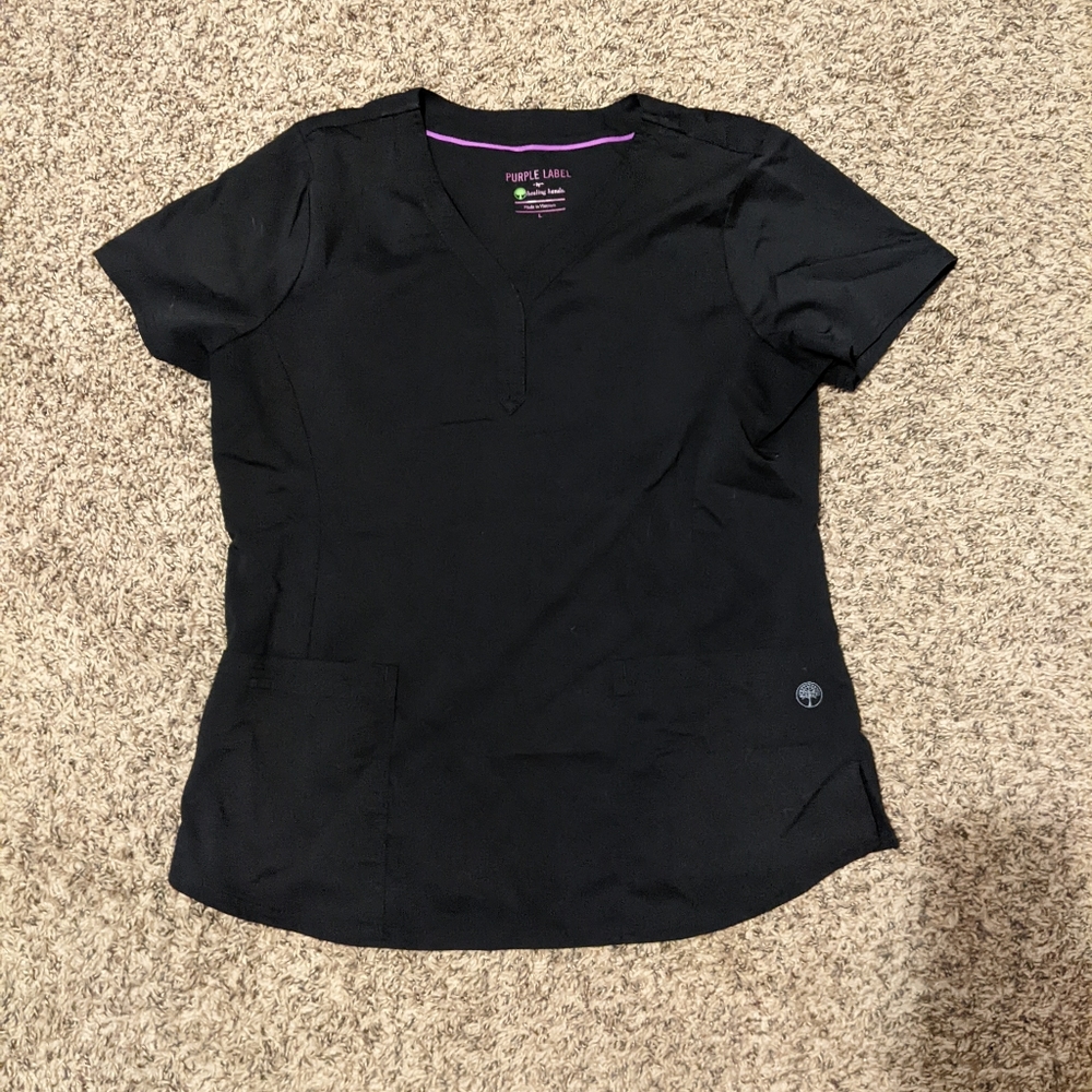 Large black healing hands scrub top